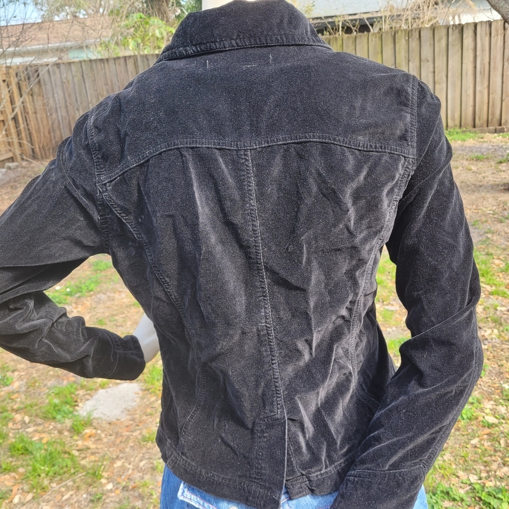 [EUC] Live a Little 🖤 VTG Black Velveteen Jacket w/ Pockets, Sz Medium, 90s-Y2K - Picture 11 of 17